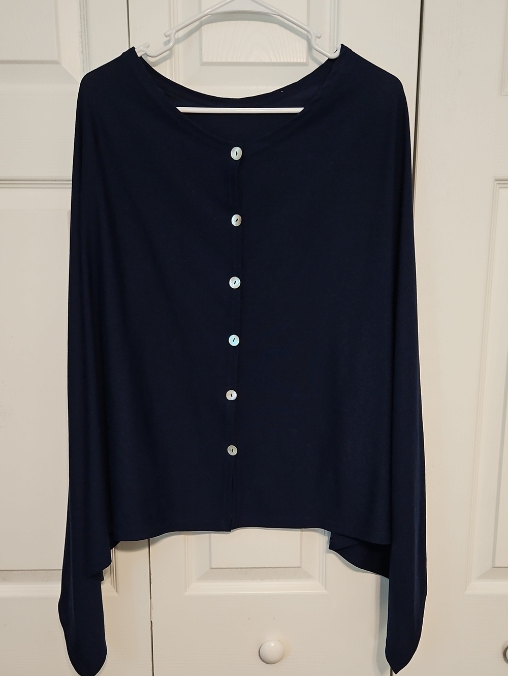 Source Unknown Navy Button-Front Women's Poncho Sweater